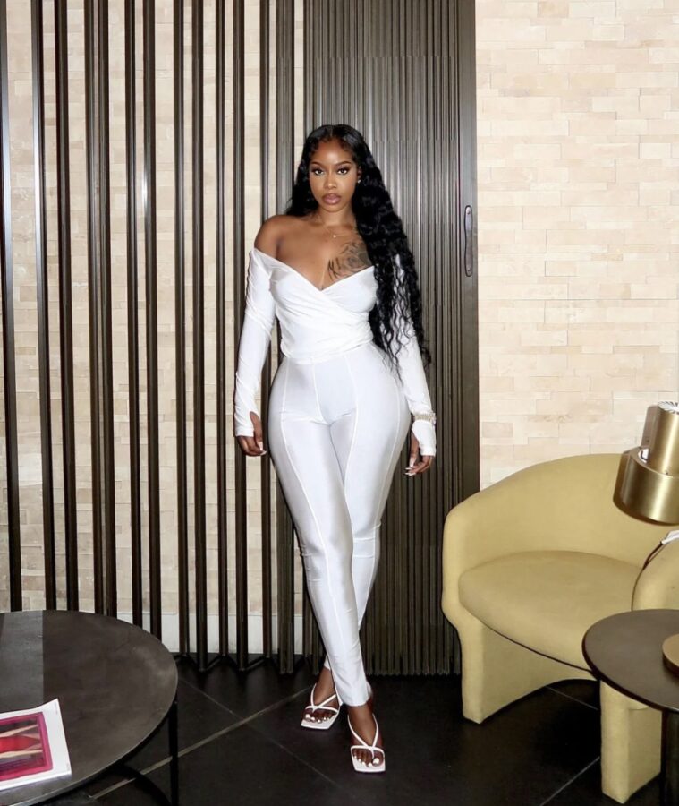 Monica Long Sleeve Plunge Detail Top and Leggings Co-ord Set in White